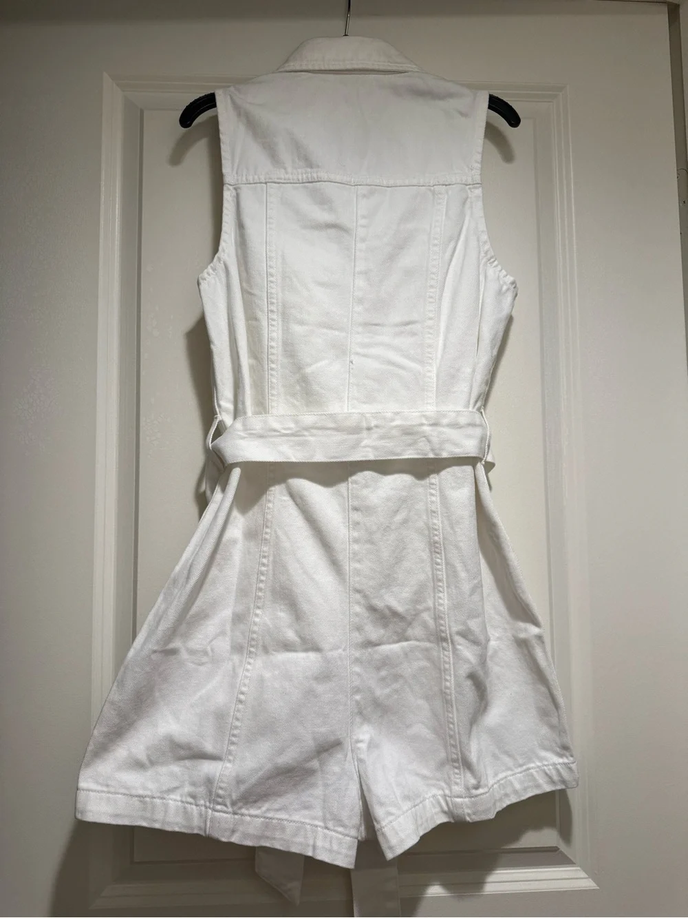 Greyson white denim button down romper